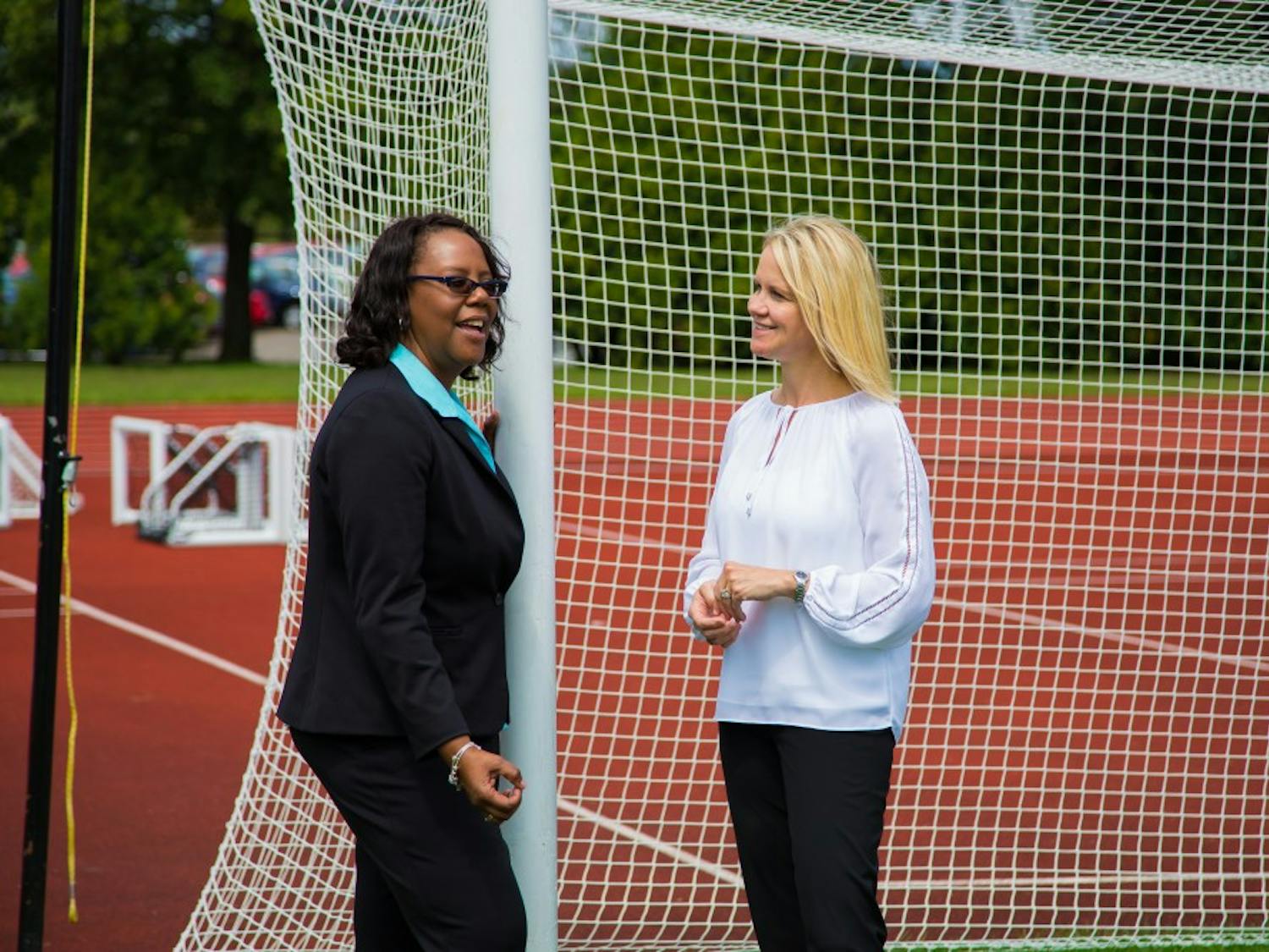 Post-doctoral fellow in the UW-Madison School of Nursing&nbsp;Dr. Traci Snedden, right, studies concussions.&nbsp;
