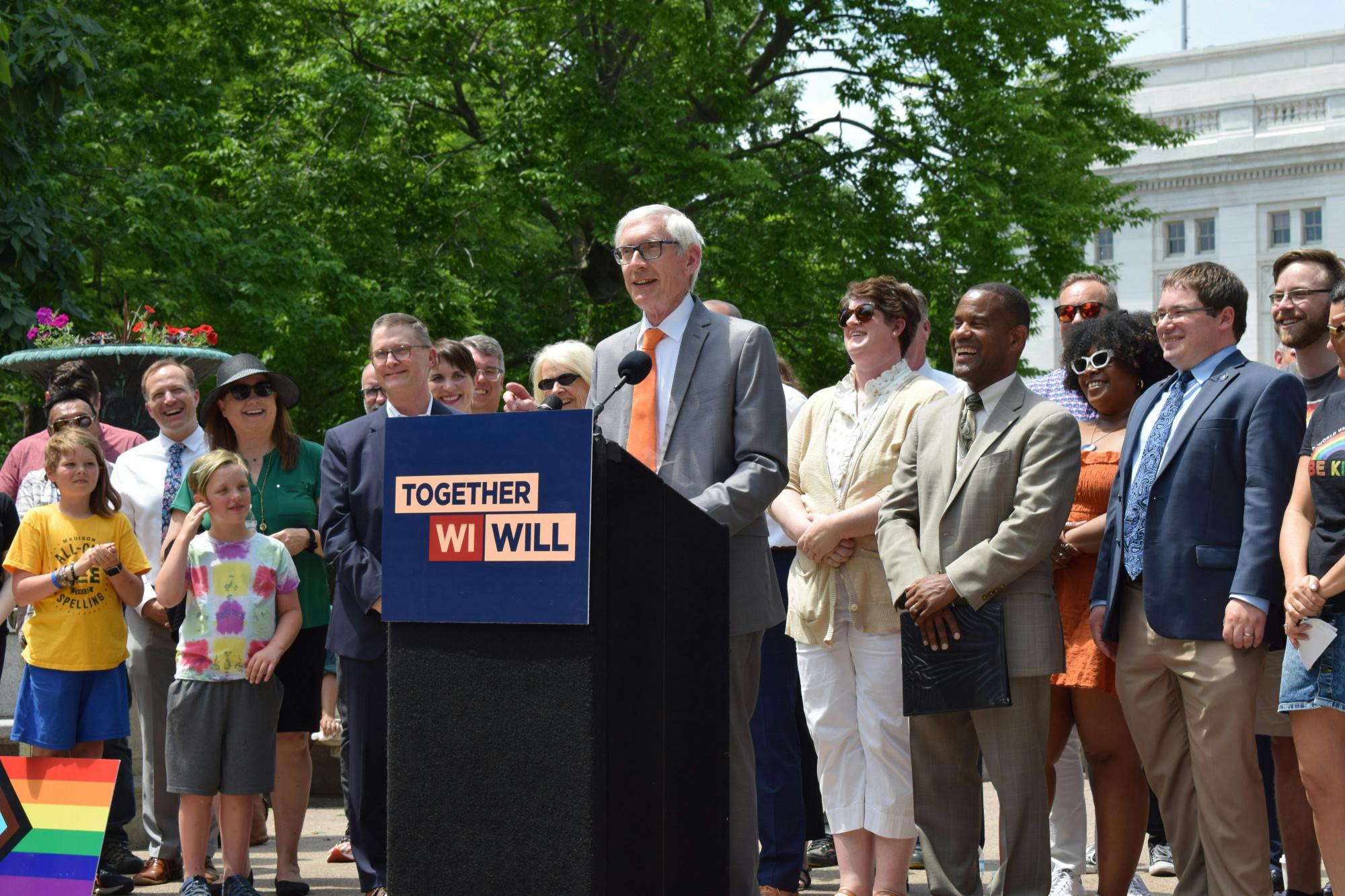 Governor Tony Evers Pride Flag Capitol.jpeg