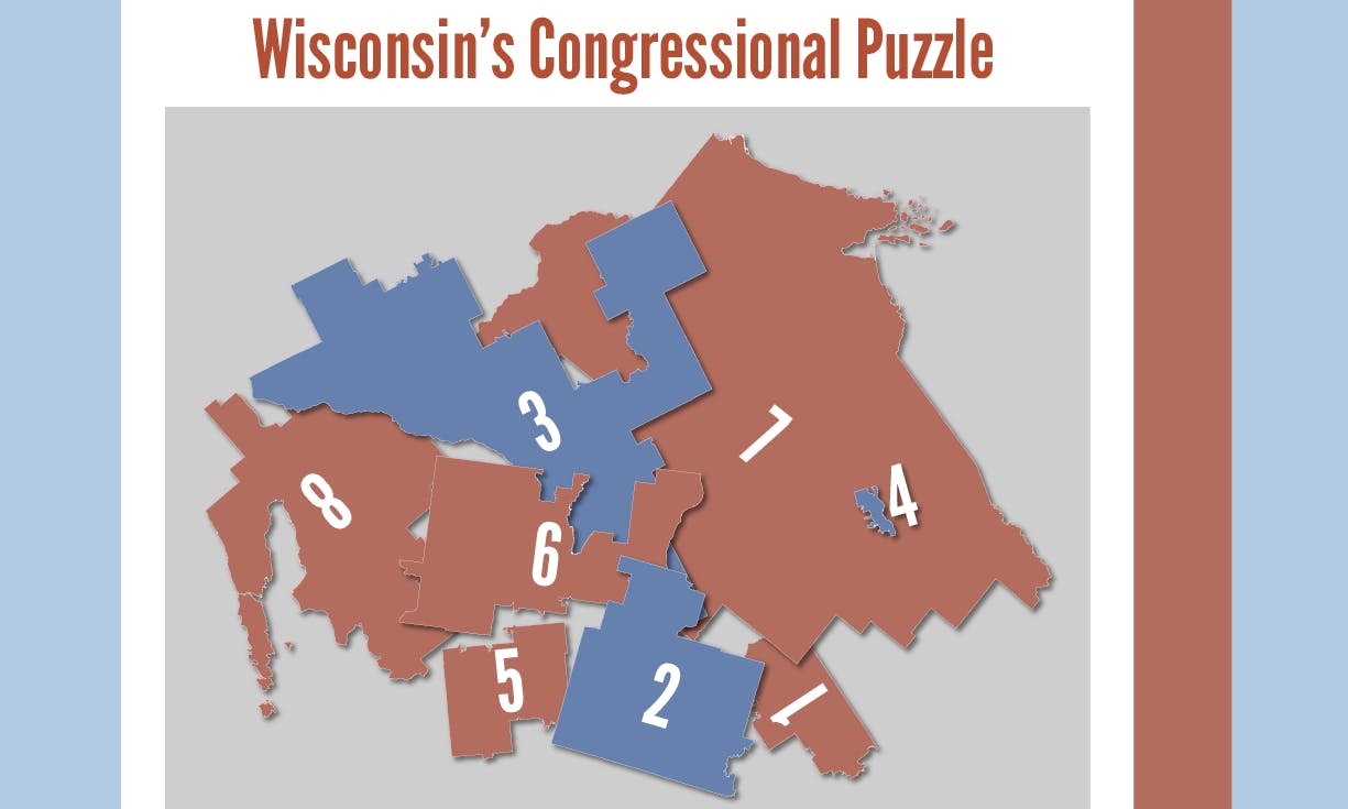 Graphic representing the Wisconsin Congressional districting as a puzzle.