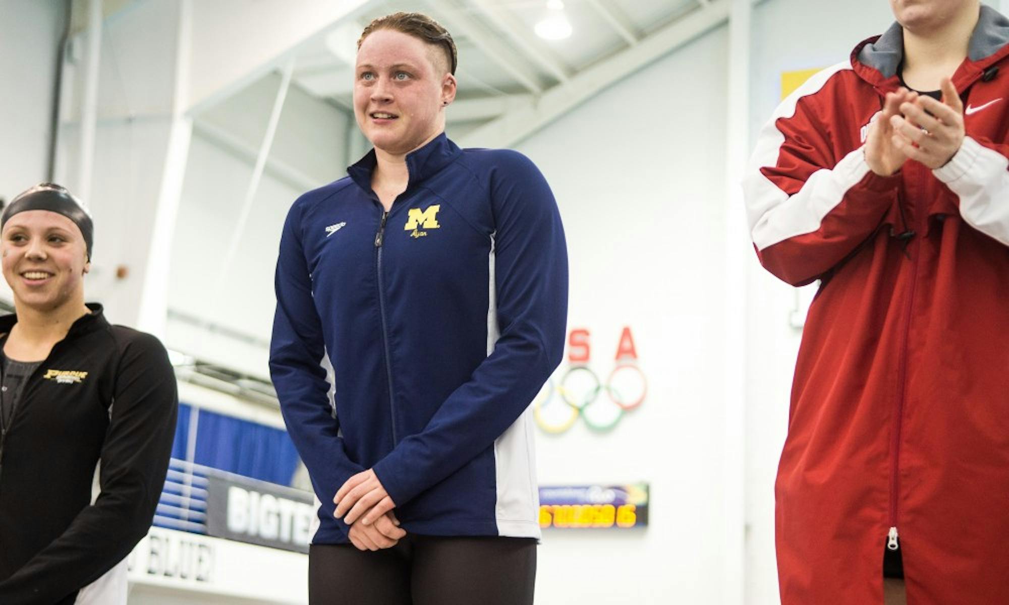 swimming in the Women's Big 10 Championships on February 20, 2016 in Canham Natatorium.  Michigan won with 1,361 points. (Amelia Cacchione/Daily)