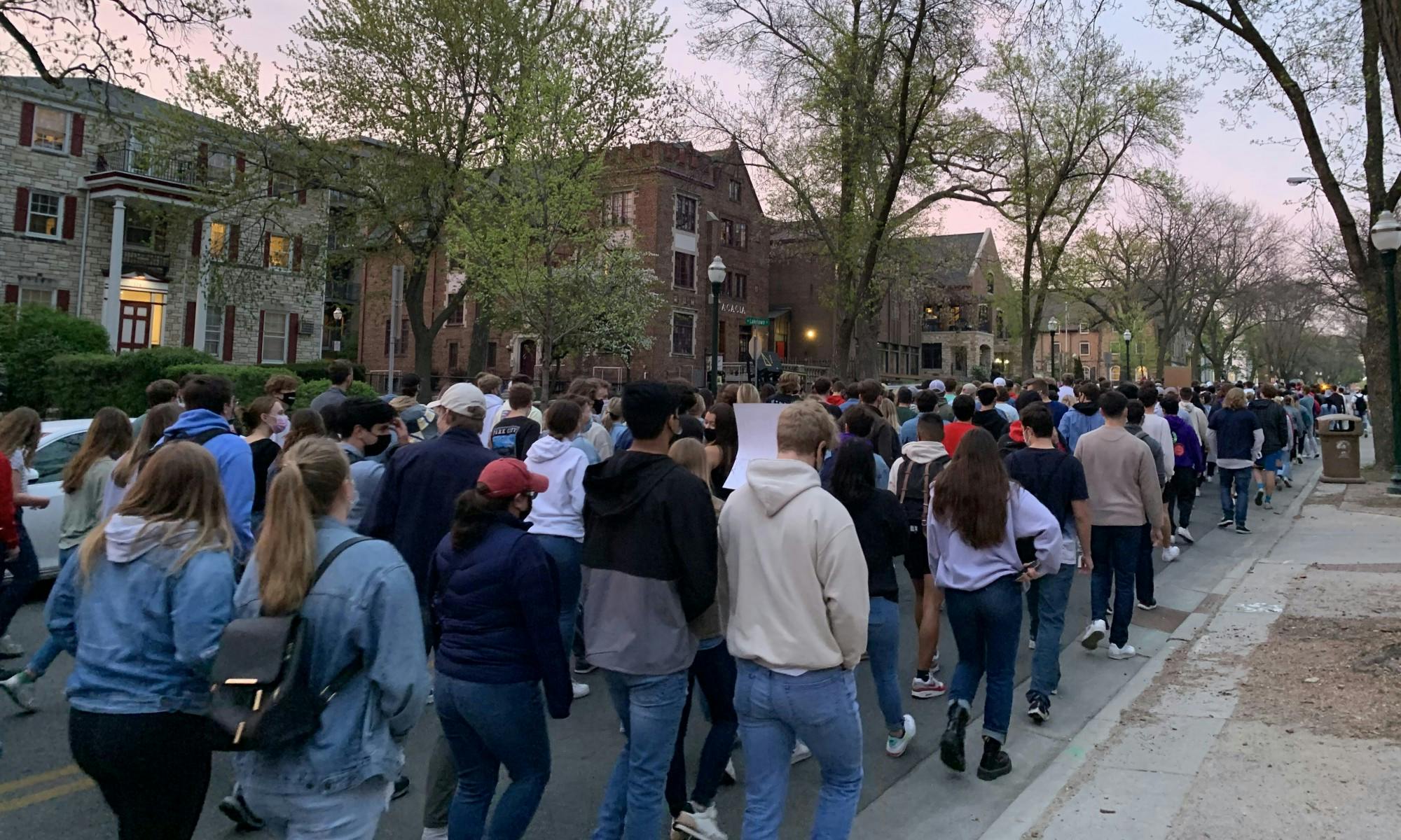 Photo of students wearing denim for sexual assault awareness.