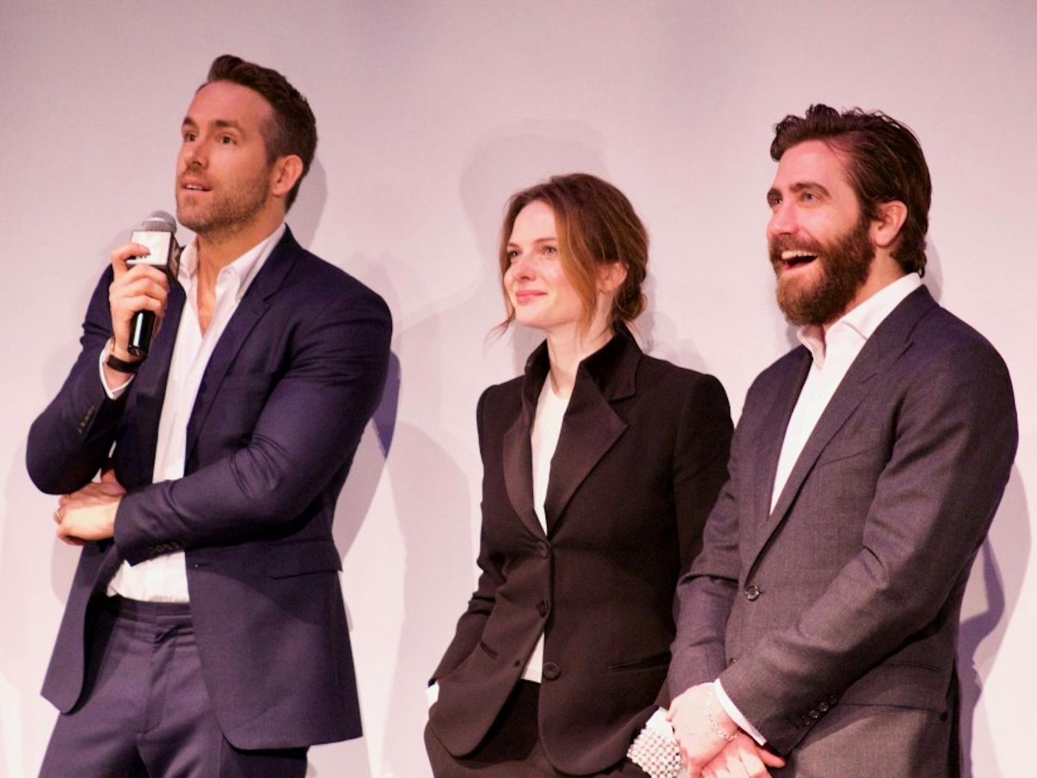 From left: Ryan Reynolds, Rebecca Ferguson and Jake Gyllenhaal at the premiere of "Life" at ZACH Theatre.
