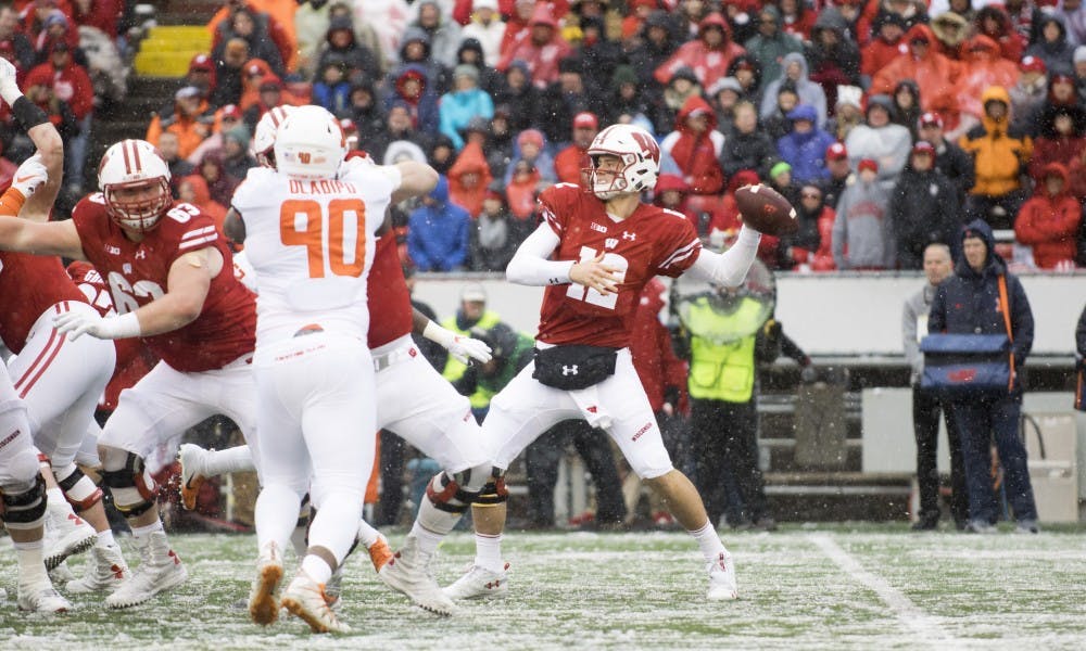 Junior quarterback Alex Hornibrook threw for three touchdowns in Wisconsin's 49-20 win against Illinois on Homecoming.&nbsp;
