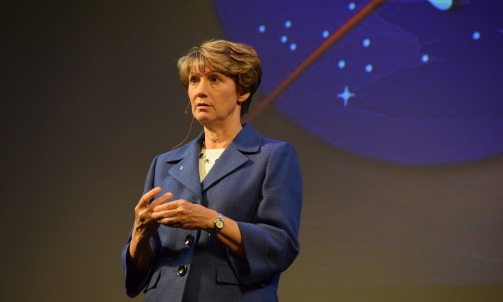 Colonel Eileen Collins, the first woman to pilot and command a NASA space shuttle, spoke as part of Wisconsin Union Directorate’s Distinguished Lecture Series Monday.