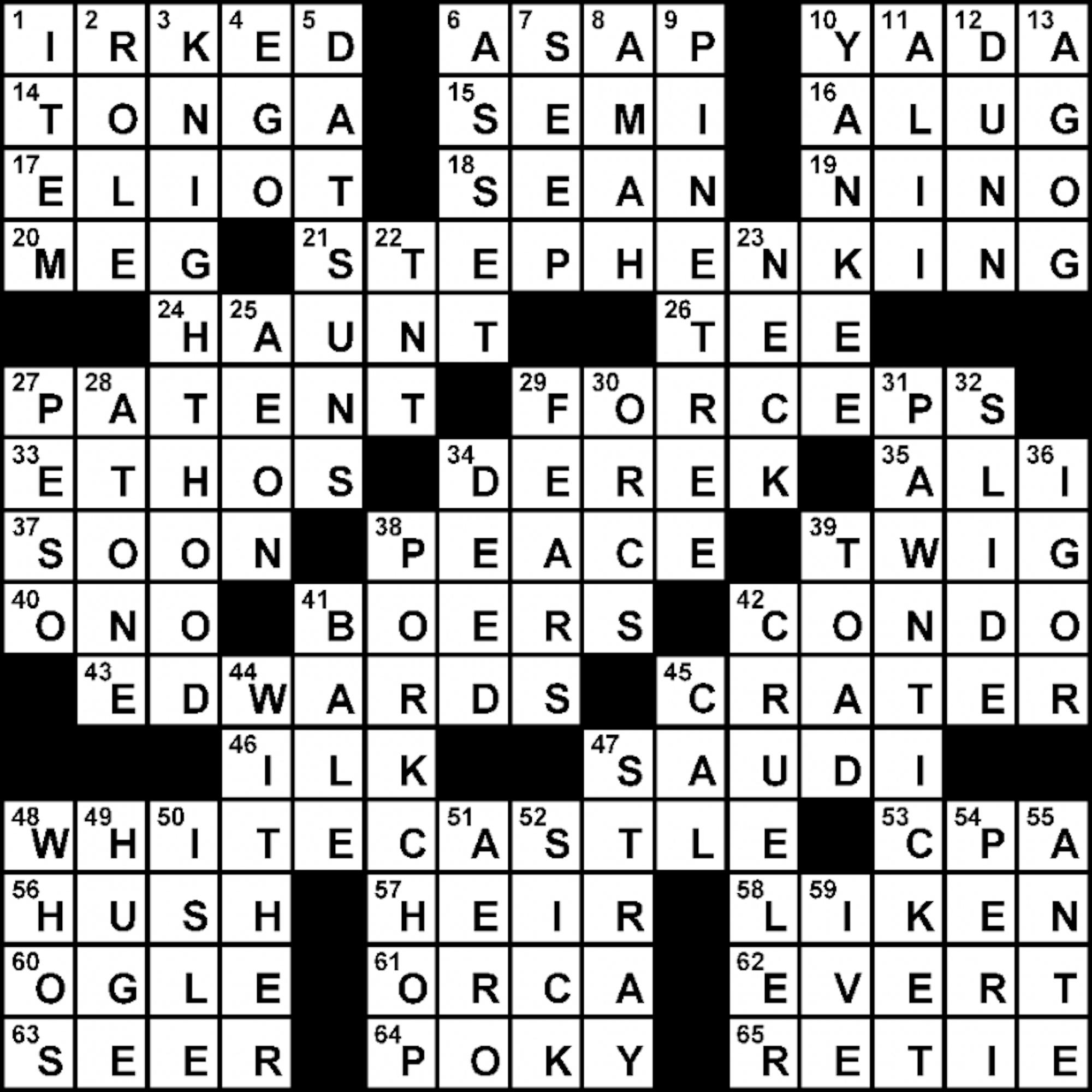 Crossword Solution - 10/29/2012