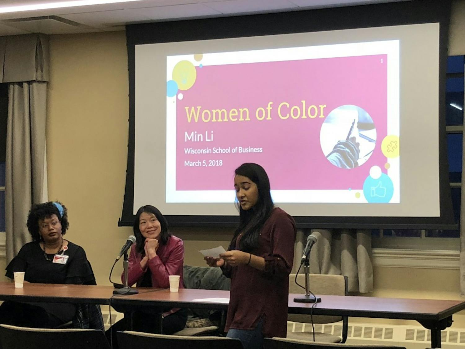 UW-Madison School of Medicine diversity outreach and communications manager Beverly Hutcherson and Wisconsin School of Business professor Min Li spoke at Memorial Union Monday about&nbsp;their experiences as women of color in their fields.