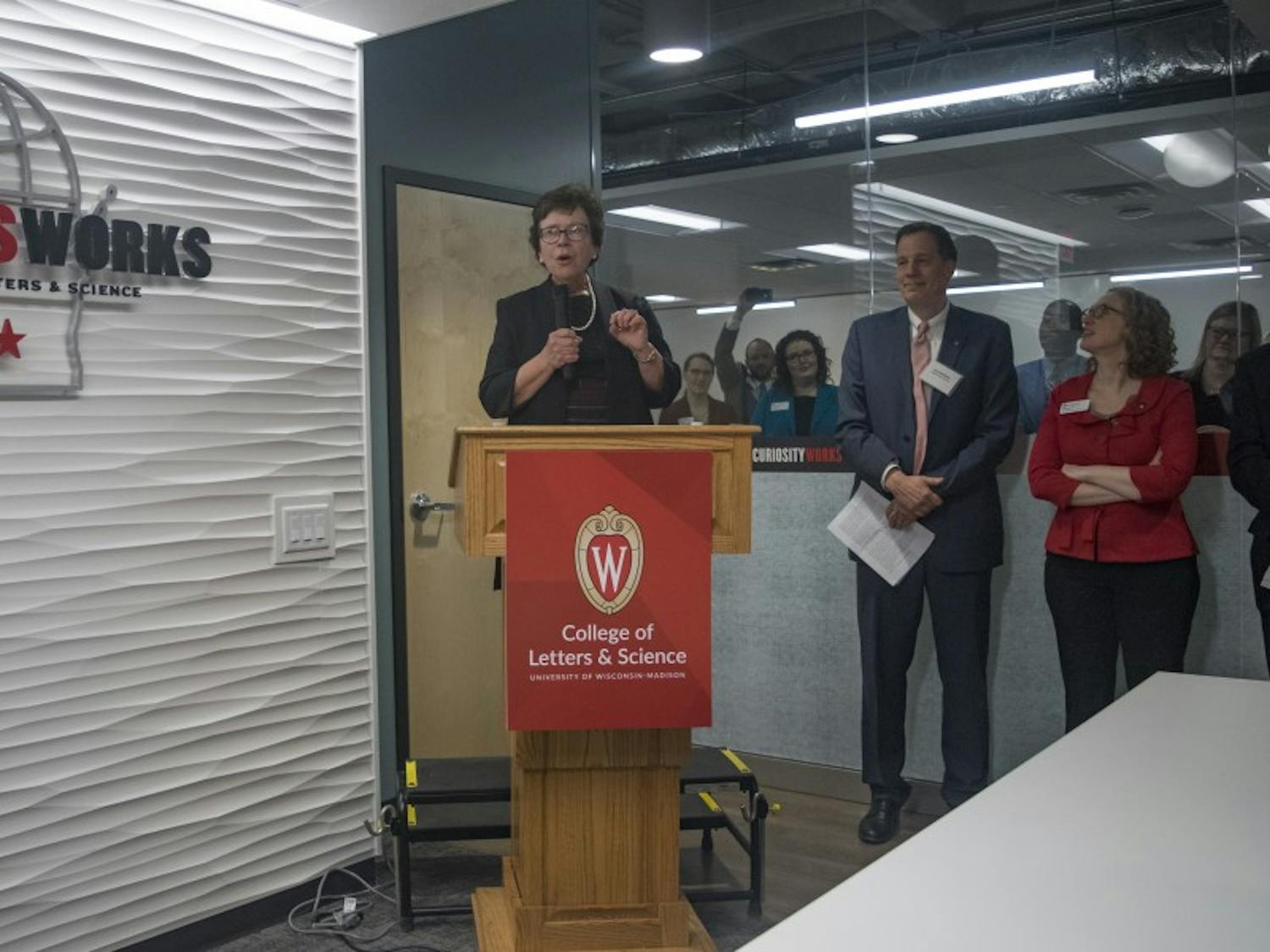 Chancellor Rebecca Blank spoke at the&nbsp;SuccessWorks grand opening Wednesday on the third floor of the University Book Store.