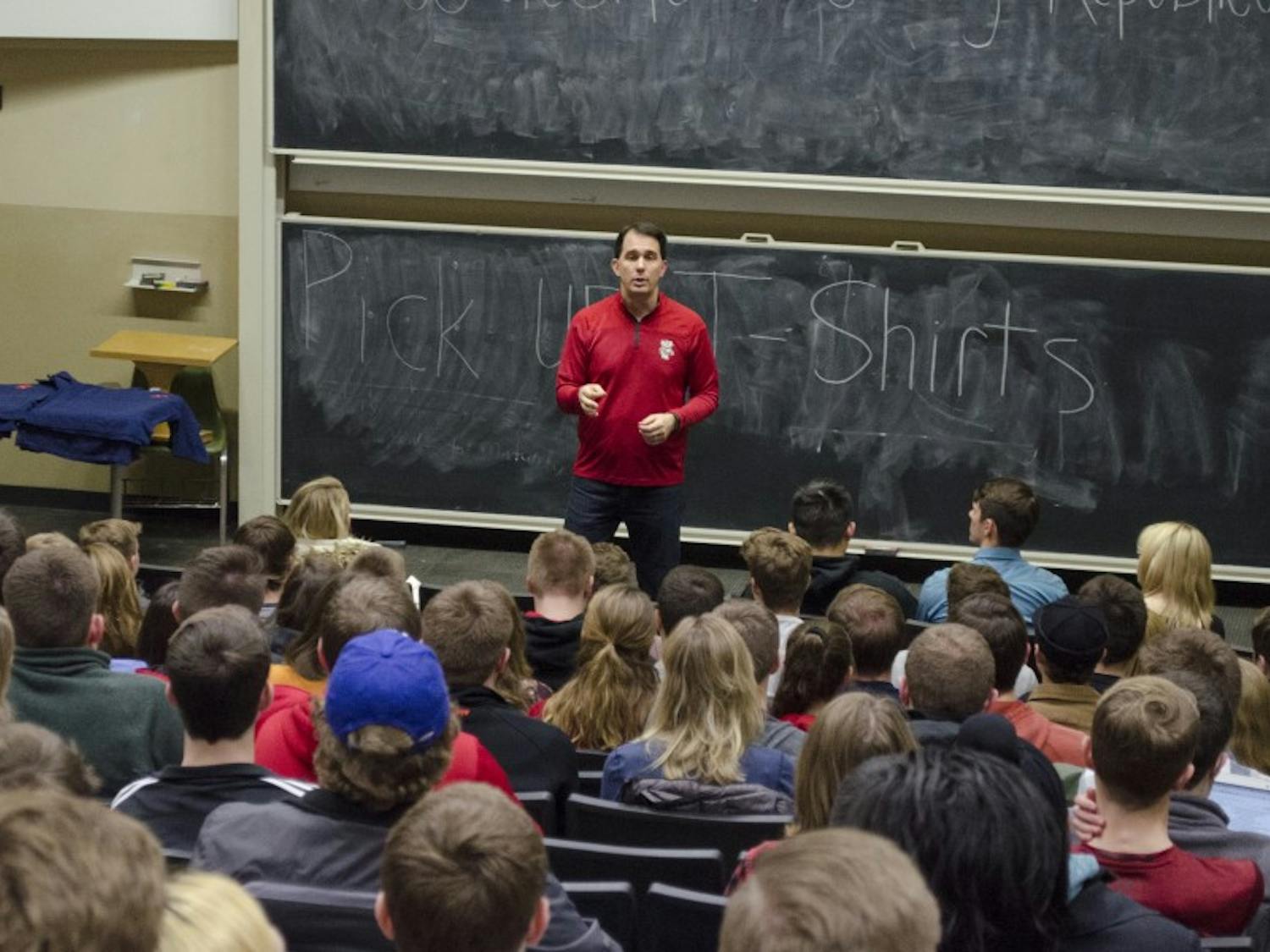 Gov. Scott Walker spoke to students at the College Republicans spring kick-off event, intending to mobilize young conservatives in the midst of a potentially difficult state election cycle.