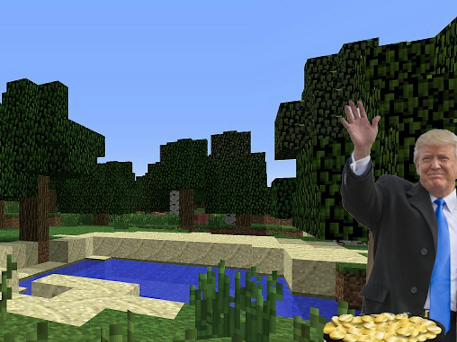 Trump's avatar pictured embezzling coins and insulting children.