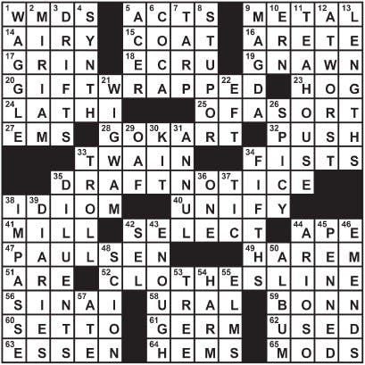 12/01/2009 - Crossword Solution