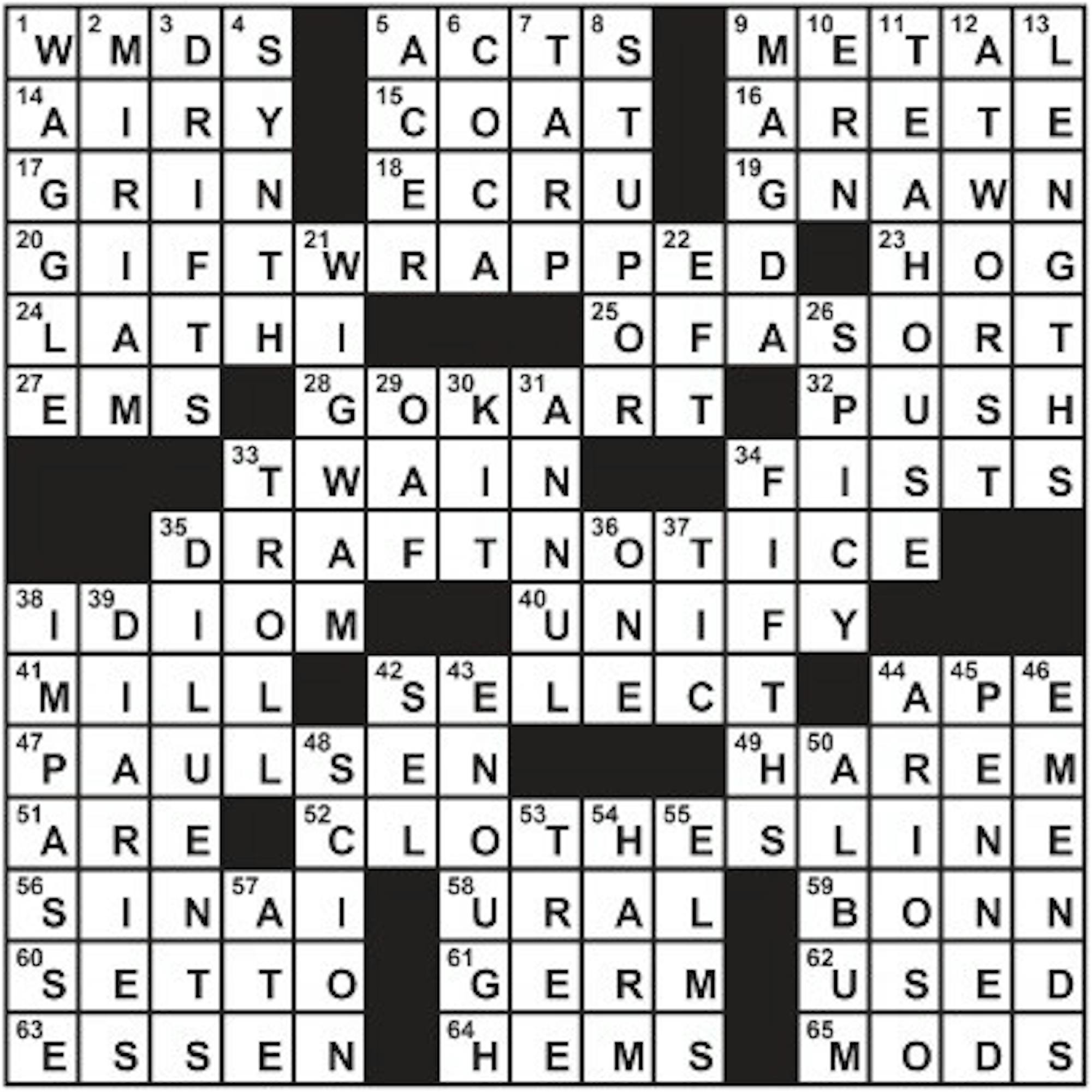 12/01/2009 - Crossword Solution