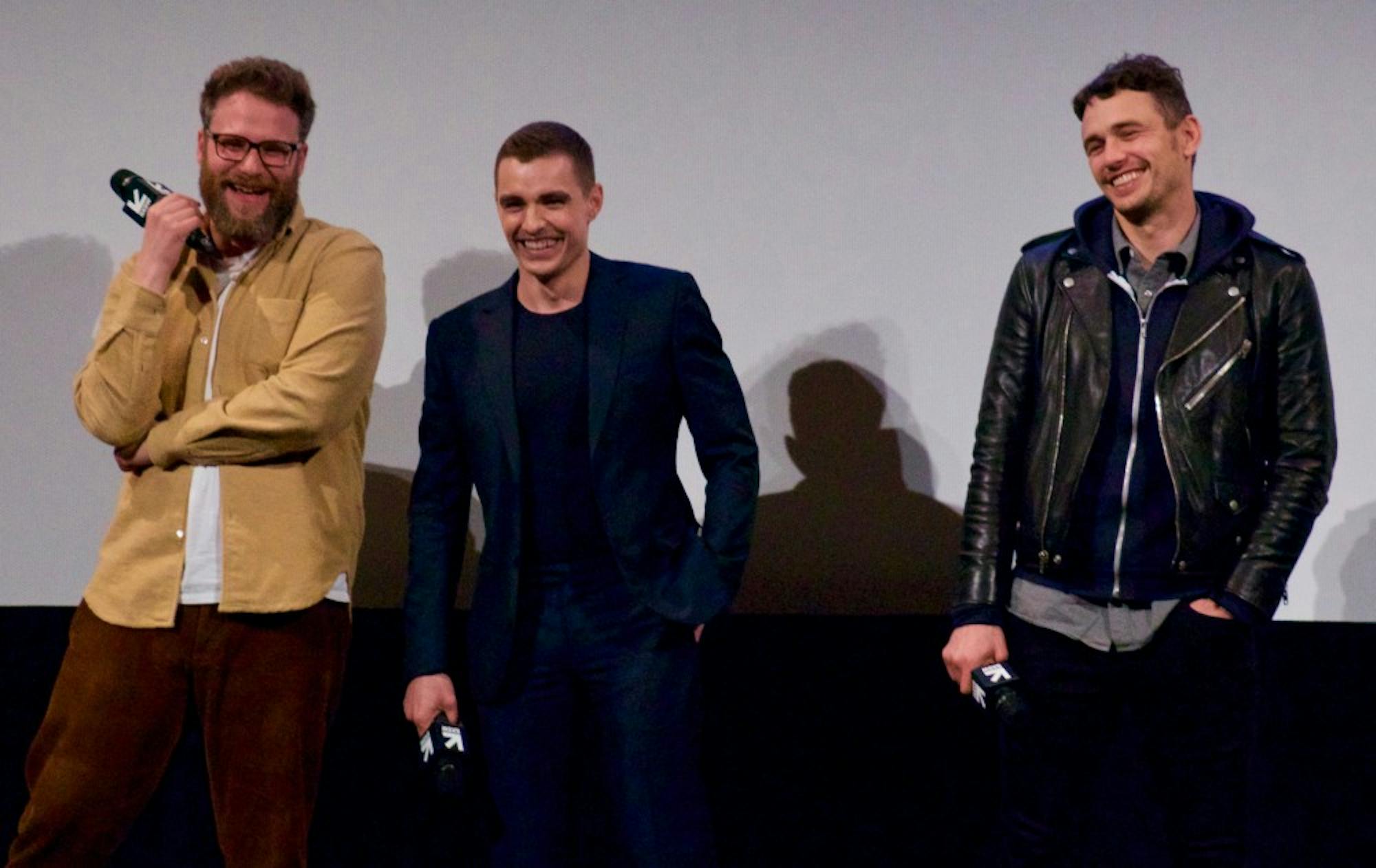 From left: Seth Rogen, Dave Franco and James Franco at "The Disaster Artist" premiere.