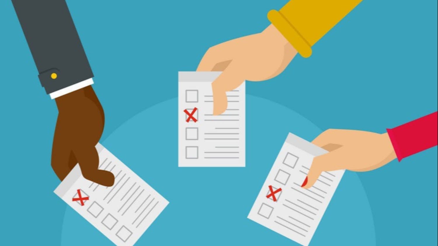 People at ballot box background, flat style