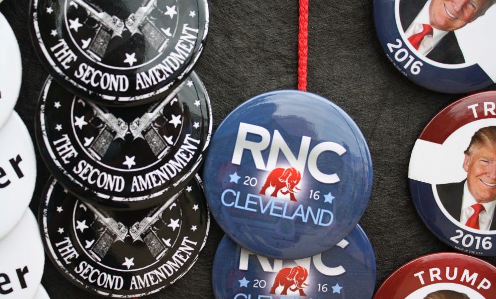 &nbsp;A vendor sells buttons outside the Republican National Convention.