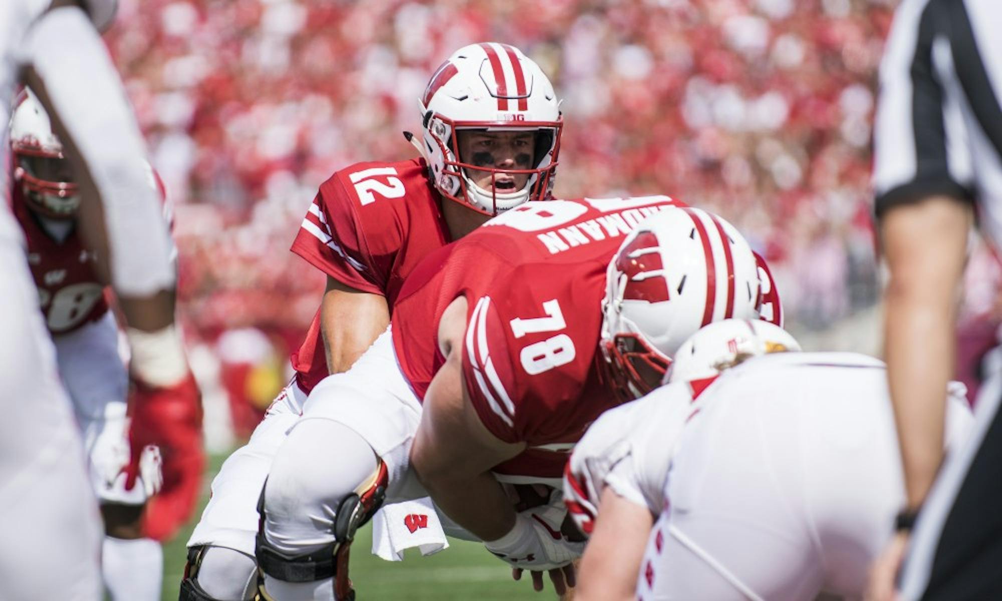 Quarterback Alex Hornibrook is questionable against No. 21 Penn State, one of the many players including senior nose tackle Olive Sagapolu who may be out in this game.&nbsp;