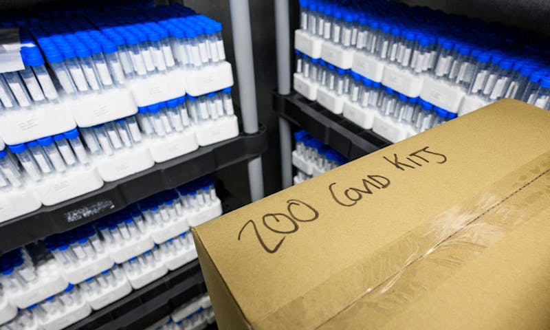 Storage of COVID-19 testing kits shown above. Widespread testing done on college students has demonstrated an uptick in cases in recent weeks