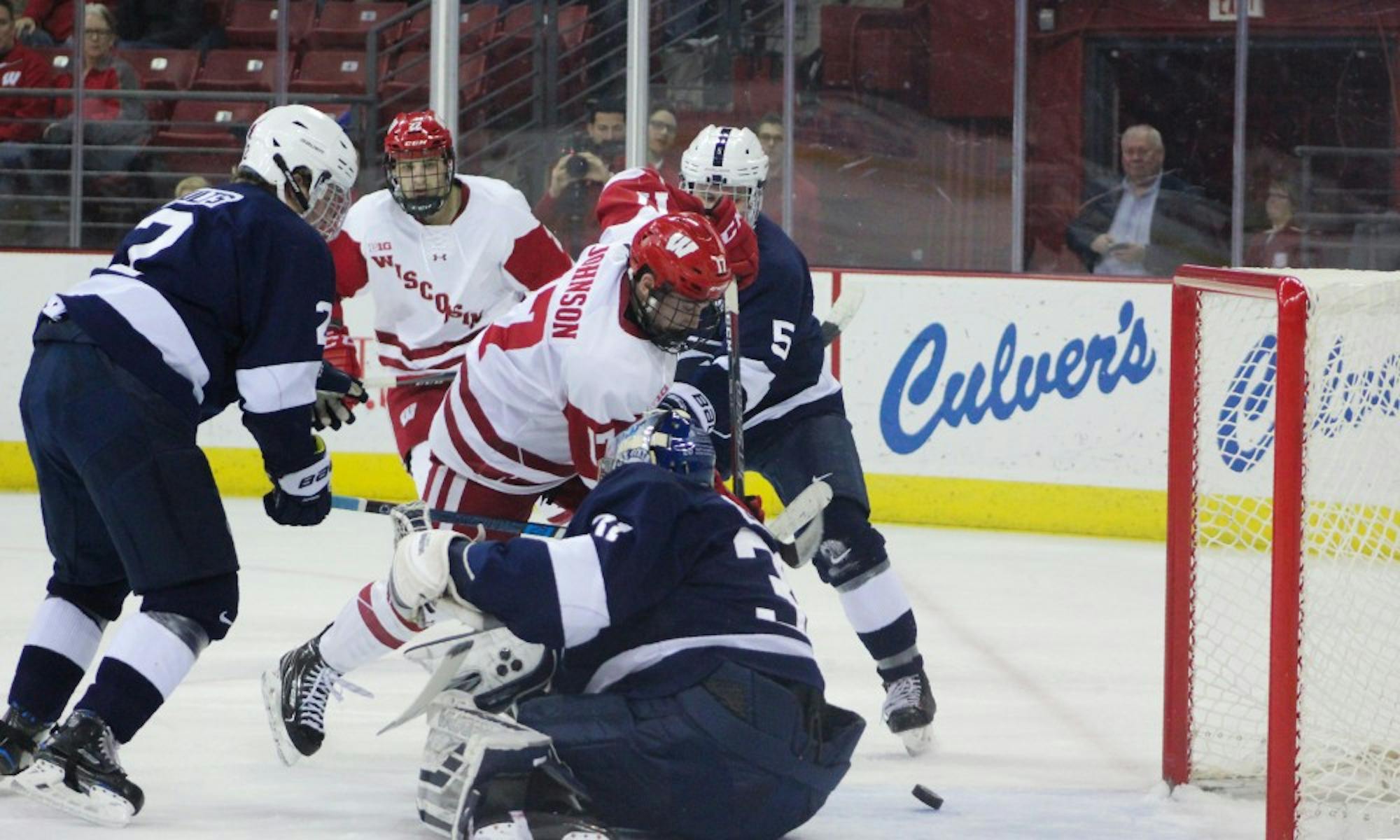 Senior forward Will Johnson scored a pair of goals and contributed valuable physical play to help the Badgers collect their first win in six games.