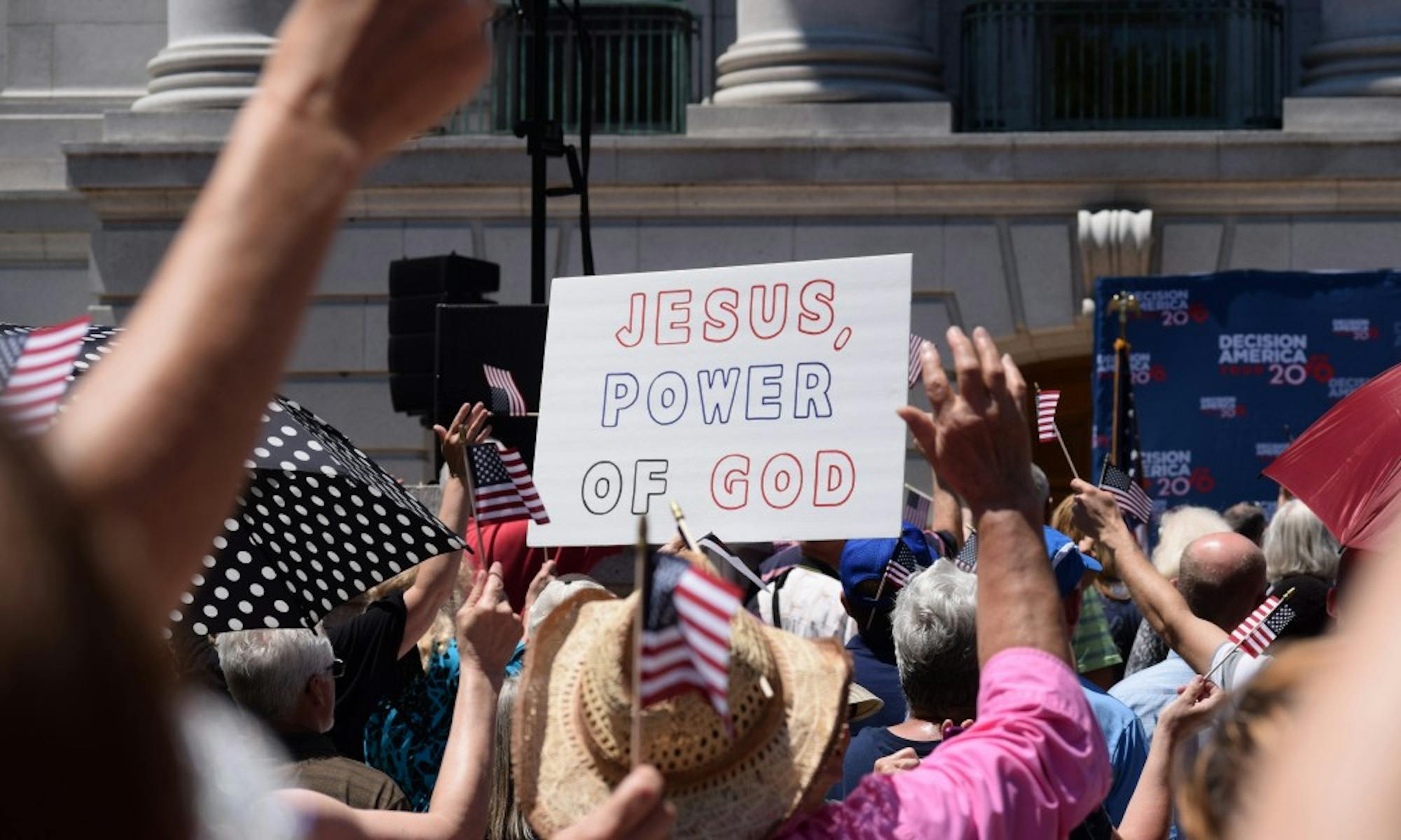 Reverend Franklin Graham addresses supporters Wednesday in a Madison rally. Organizers estimated more than 5,000 people attended.