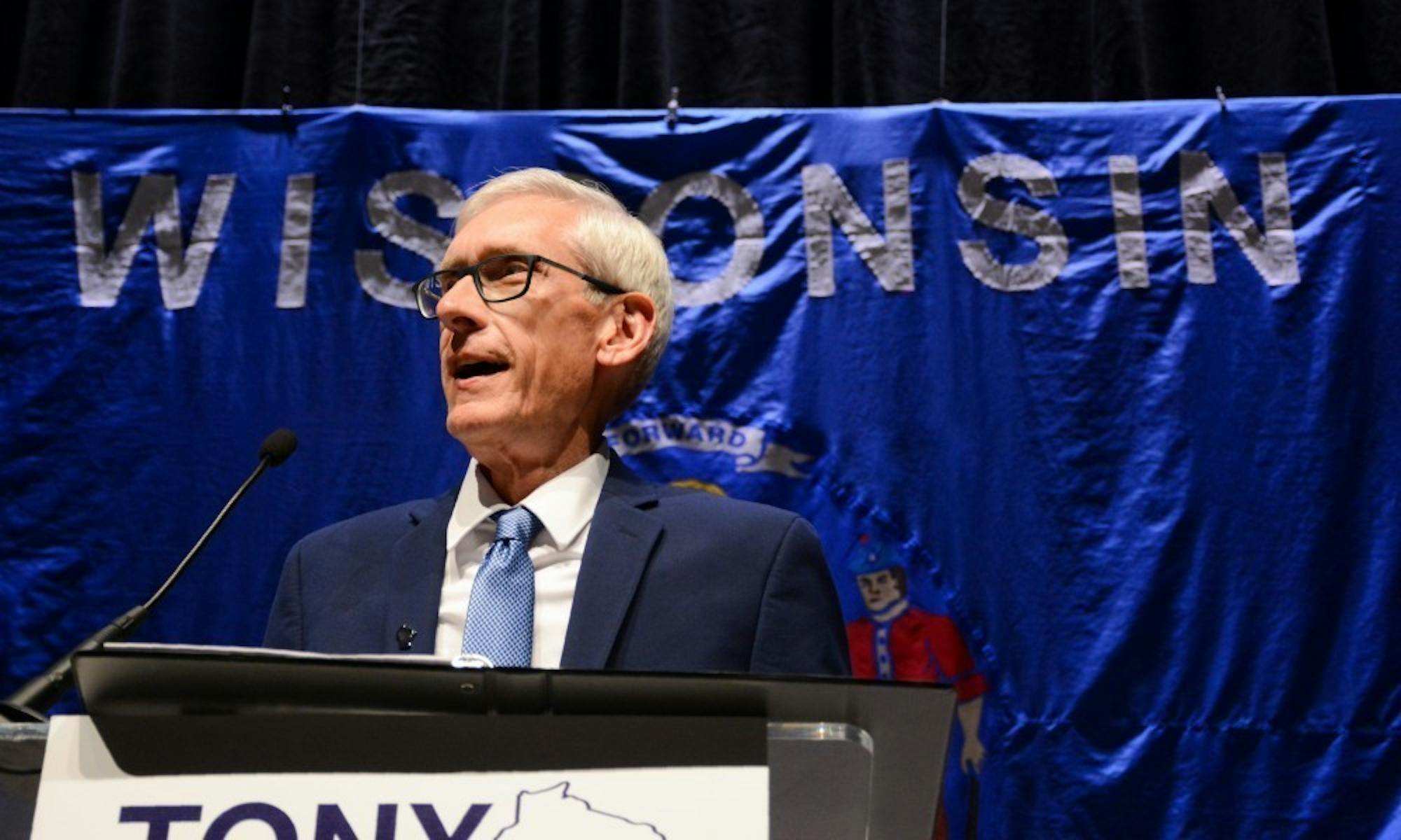 Wisconsin Governor Tony Evers gives a speech