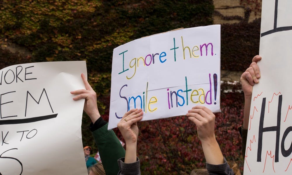 UW-Madison community members spread messages of positivity in response to a demonstration on campus by visitors from the Westboro Baptist Church.