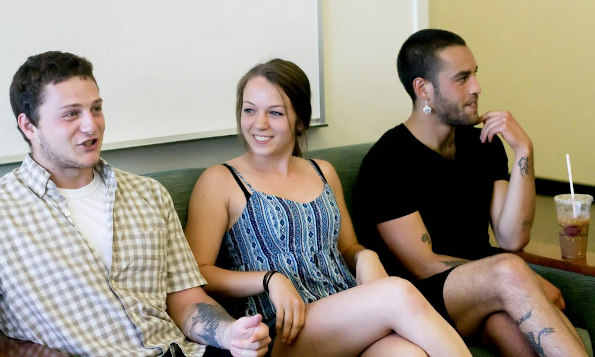 Live Free members Carter Kofman, Megan Dix and Cody Fearing (left to right) discuss plans for the upcoming year.