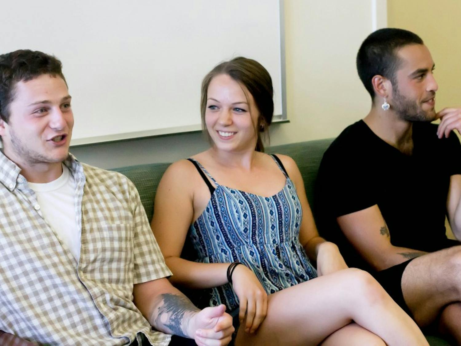 Live Free members Carter Kofman, Megan Dix and Cody Fearing (left to right) discuss plans for the upcoming year.