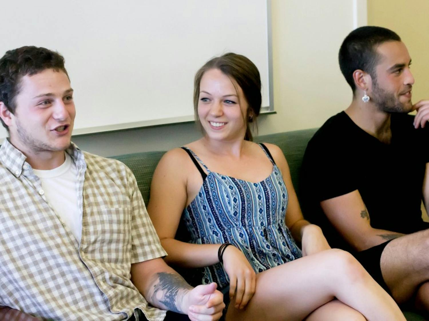 Live Free members Carter Kofman, Megan Dix and Cody Fearing (left to right) discuss plans for the upcoming year.