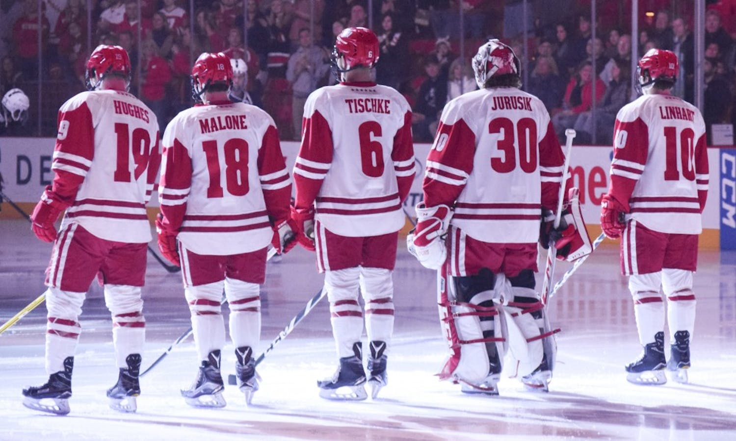 Senior&nbsp;Cameron&nbsp;Hughes and&nbsp;junior Seamus Malone struggled to muster many scoring chances in Wisconsin's 6-2 loss to Notre Dame.&nbsp;