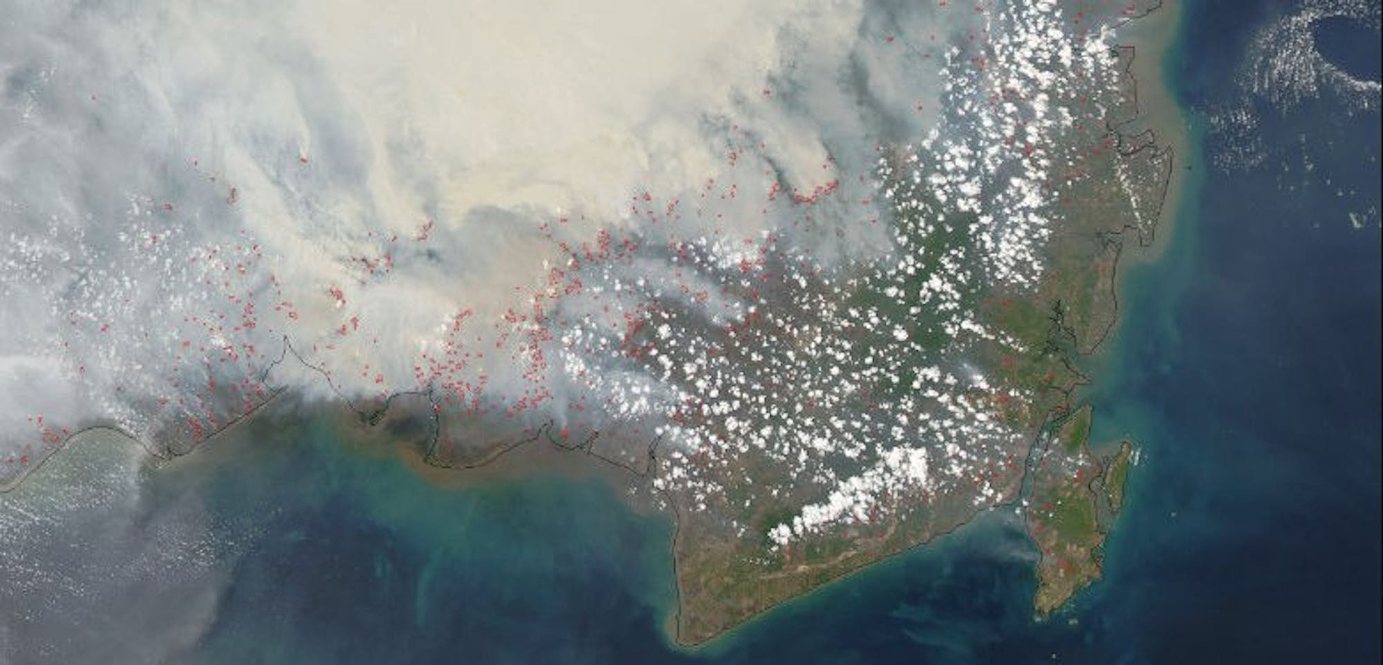 A shot of Southeast Asia from space shows just how widespread the fires are in the region.