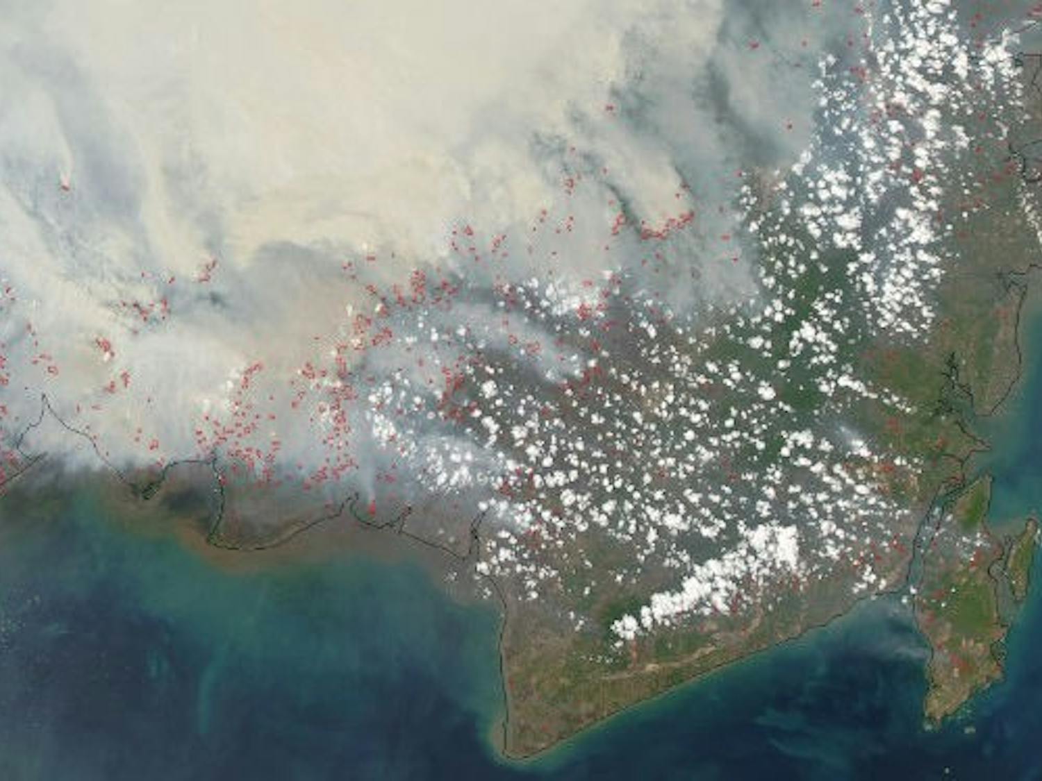 A shot of Southeast Asia from space shows just how widespread the fires are in the region.