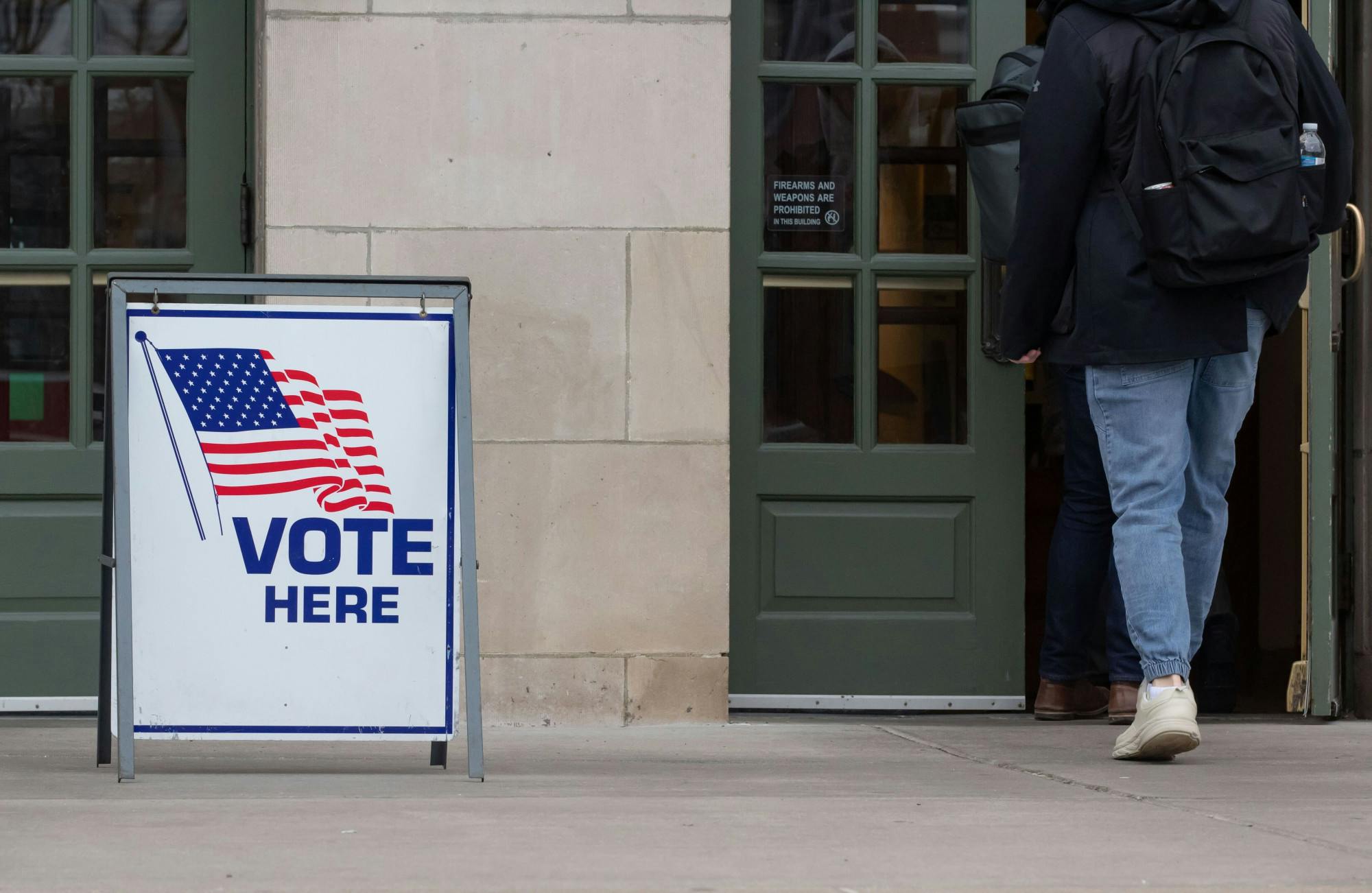 Student Walking to Vote Polls 