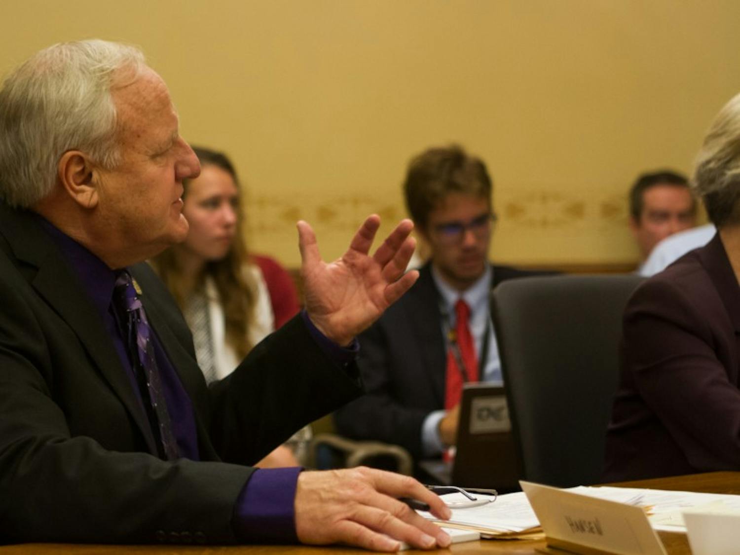State Sen. Dave Hansen, D-Green Bay, hears testimony on a bill he introduced last year, which allows students to refinance their loans.