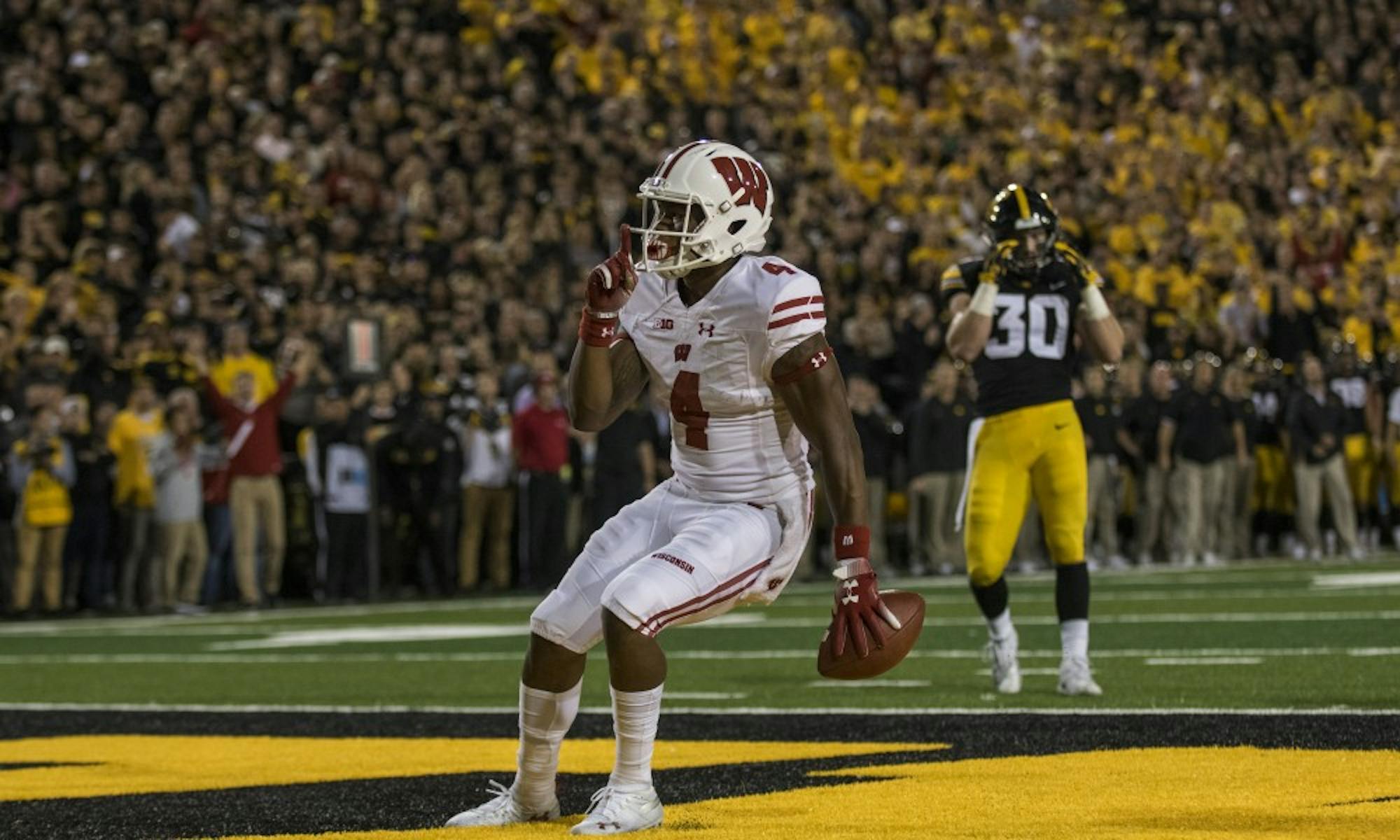 Junior wide receiver A.J. Taylor scored the touchdown to put the Badgers up 21-17 over Iowa. UW eventually won 28-17.&nbsp;