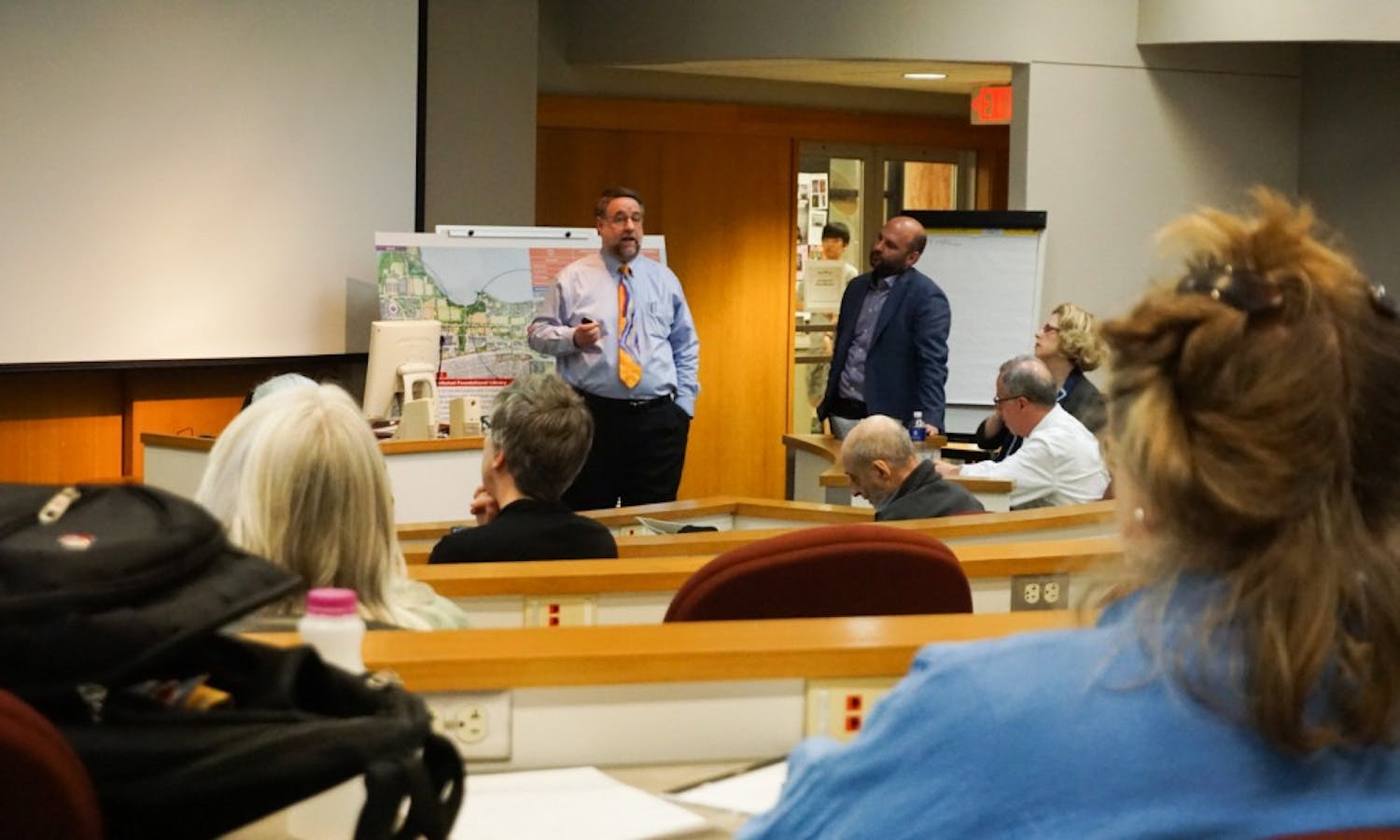 Vice Provost for Libraries Ed Van Gemert and brightspot Director Adam Griff presented their plans for the campus master plan library remodel Tuesday.