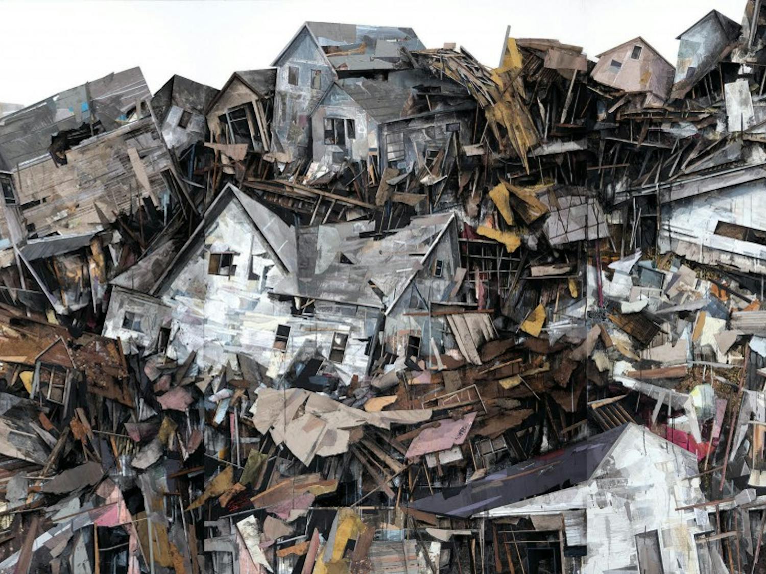 All the pieces in the exhibit are made out of materials like housing insulation, pieces of wood and metal and represent the struggles of housing insecurity.