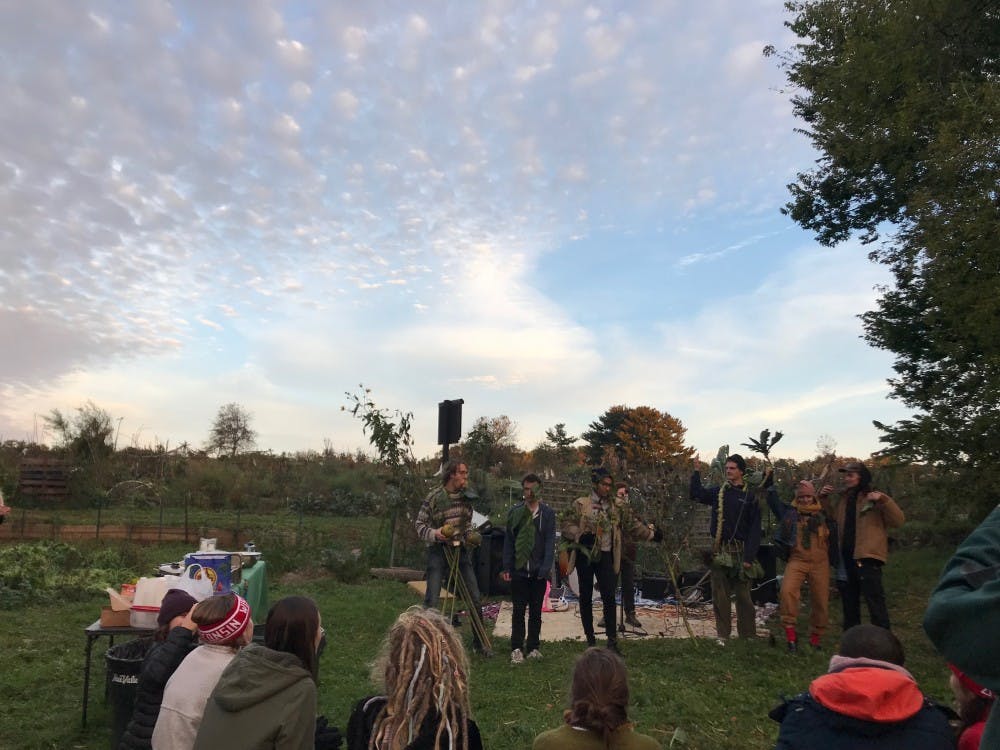 Local band Wimbledon jams on a plywood stage while Harvest Festival model garden attire.&nbsp;Leaders from F.H. King Students for Sustainable Agriculture said the event was a way to celebrate the close of the growing season.