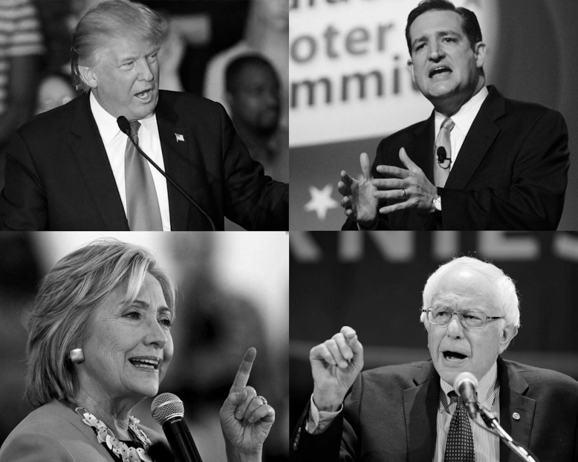 Business mogul Donald Trump (top left) and Vermont Senator Bernie Sanders (bottom right) claimed decisive victories in the New Hampshire primary Tuesday.