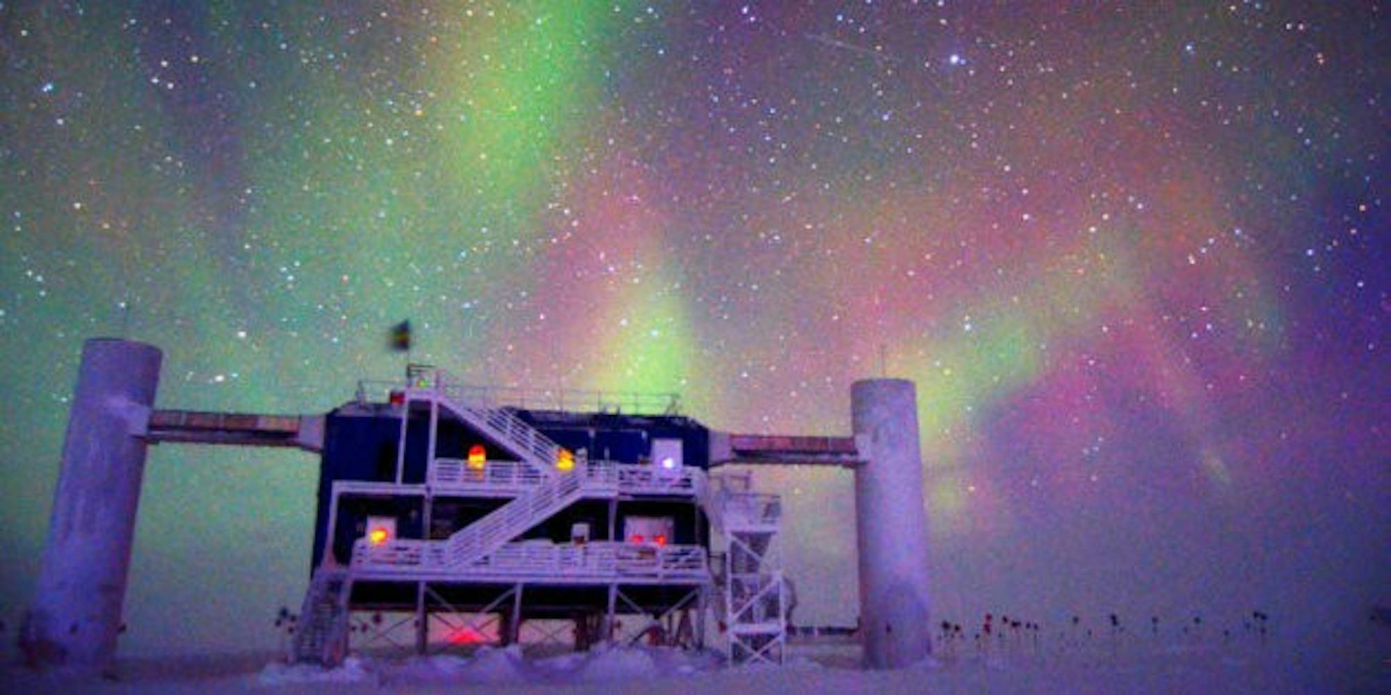 The IceCube South Pole Neutrino Observatory detects a wide range of cosmic particles. Photo by UW-Madison/NSF. 