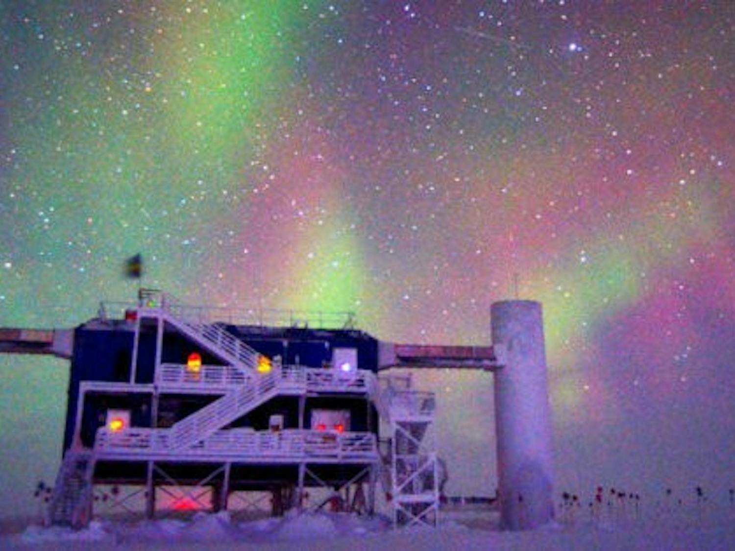 The IceCube South Pole Neutrino Observatory detects a wide range of cosmic particles. Photo by UW-Madison/NSF. 