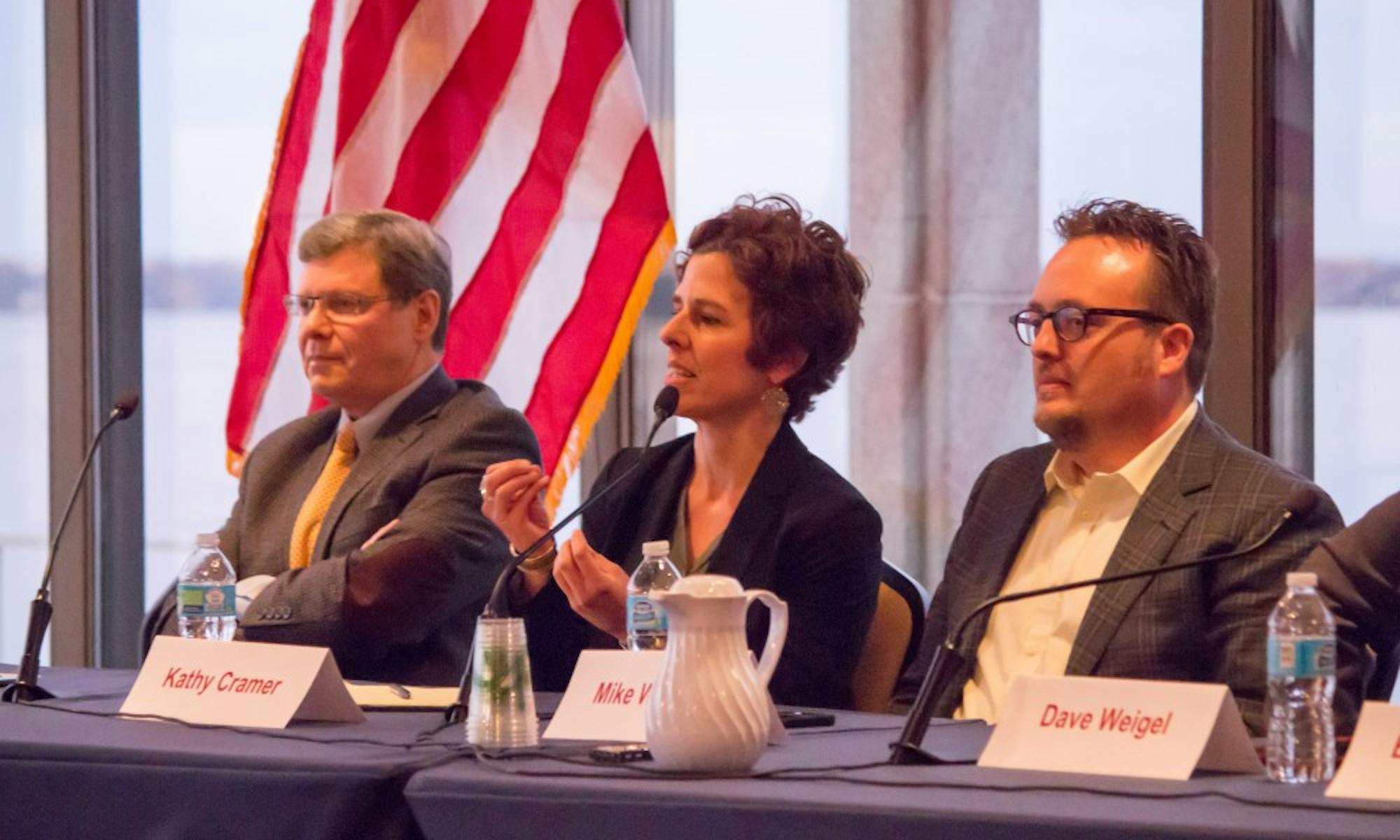 Radio host Charlie Sykes and UW-Madison professors Kathy Cramer and Michael Wagner headlined a panel Wednesday on the aftermath of the 2016 election.