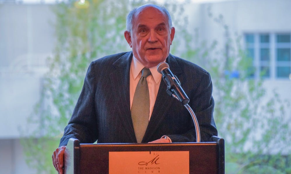 Controversial political scientist Charles Murray gave a speech at the Madison Club with protesters banged drums, honked horns and chanted outside.&nbsp;