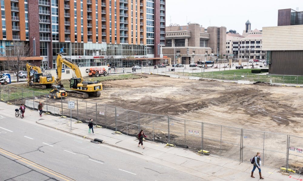 At the intersection of University Avenue and Lake Street, construction has begun for the UW School of Music Performance Center.