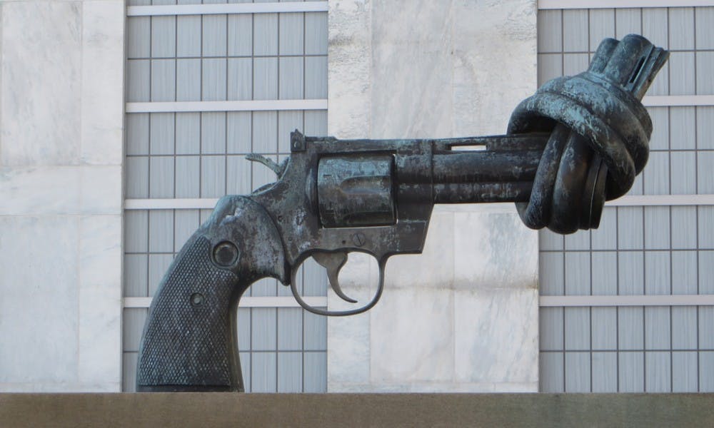The bronze sculpture “Non-Violence” (above) was donated to the United Nations by the government of Luxembourg in 1988.&nbsp;