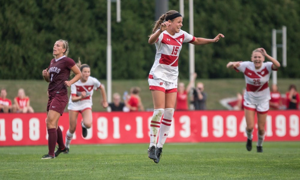 Senior forward Dani Rhodes scored Wisconsin's first goal Sunday night, in a dominant performance over in-state rivals Green Bay.