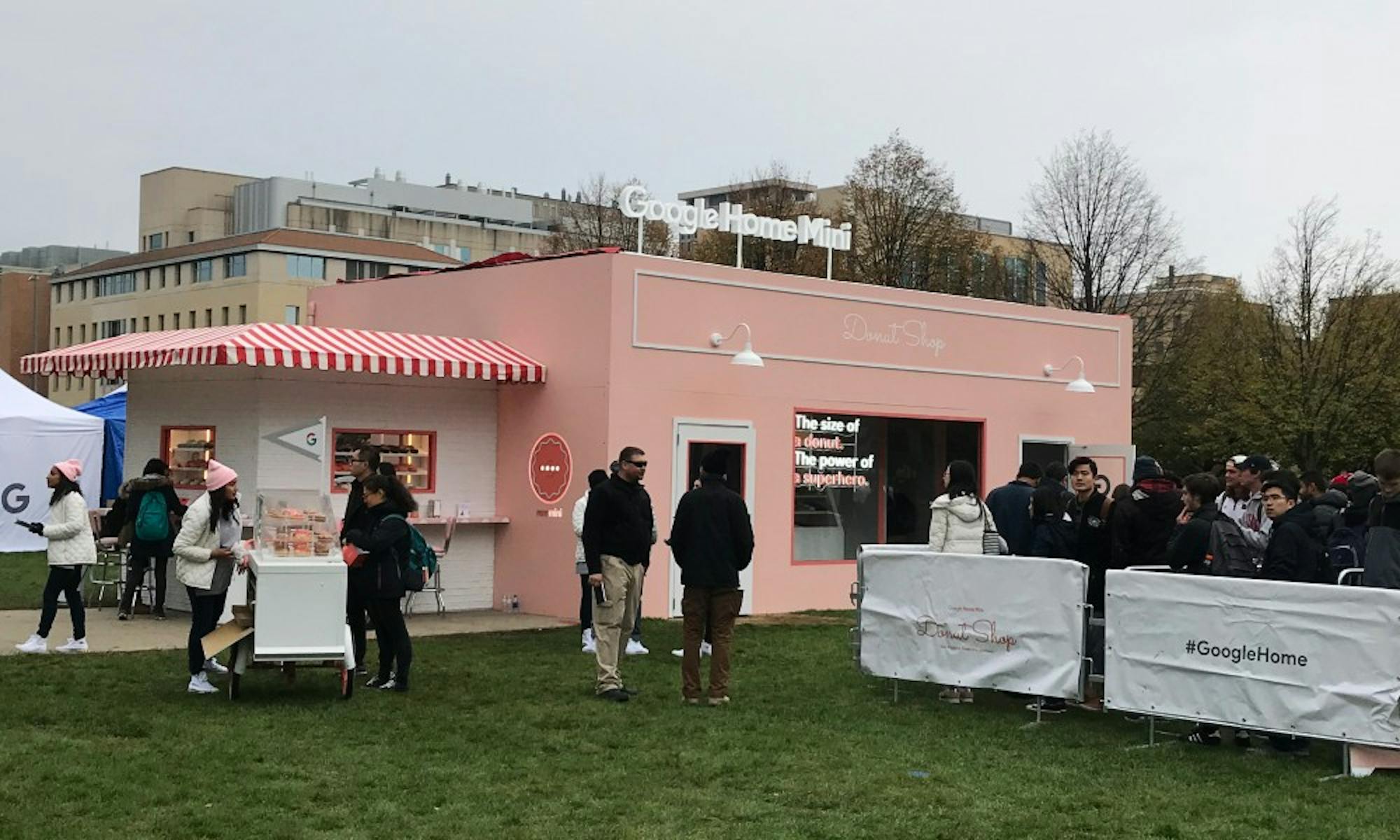 Students waited in line for hours for the chance to win free gadgets from Google Thursday.