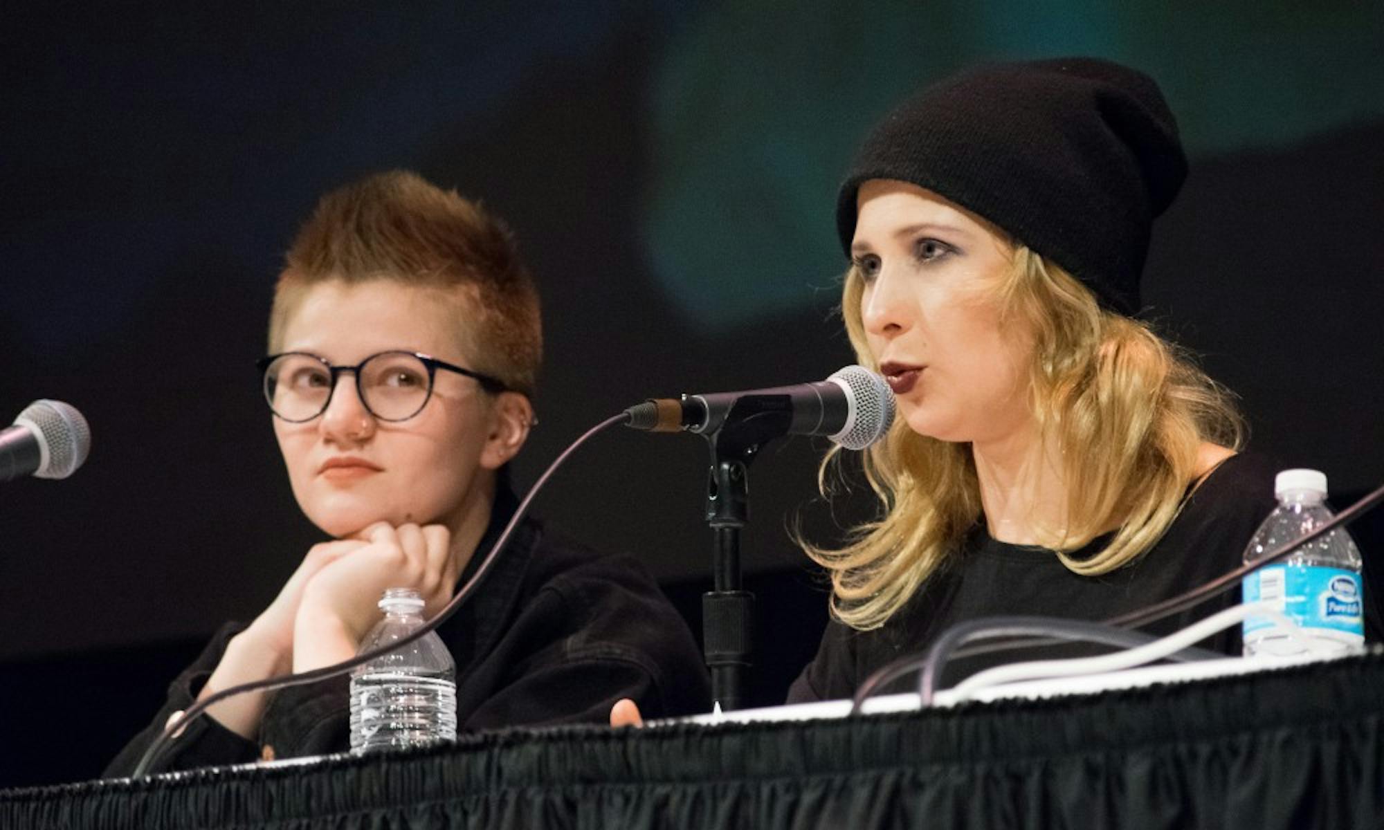 Maria (Masha) Alyokhina and Alexandra (Sasha) Bogino, members of feminist punk collective Pussy Riot, talked about their experience as political prisoners while being activists in Russia.