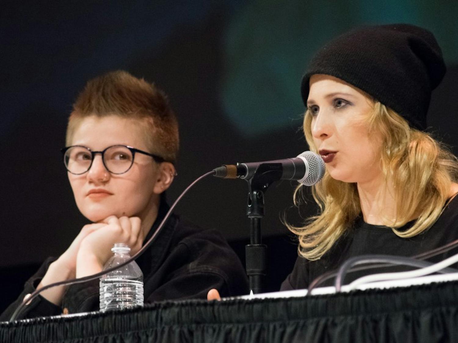 Maria (Masha) Alyokhina and Alexandra (Sasha) Bogino, members of feminist punk collective Pussy Riot, talked about their experience as political prisoners while being activists in Russia.