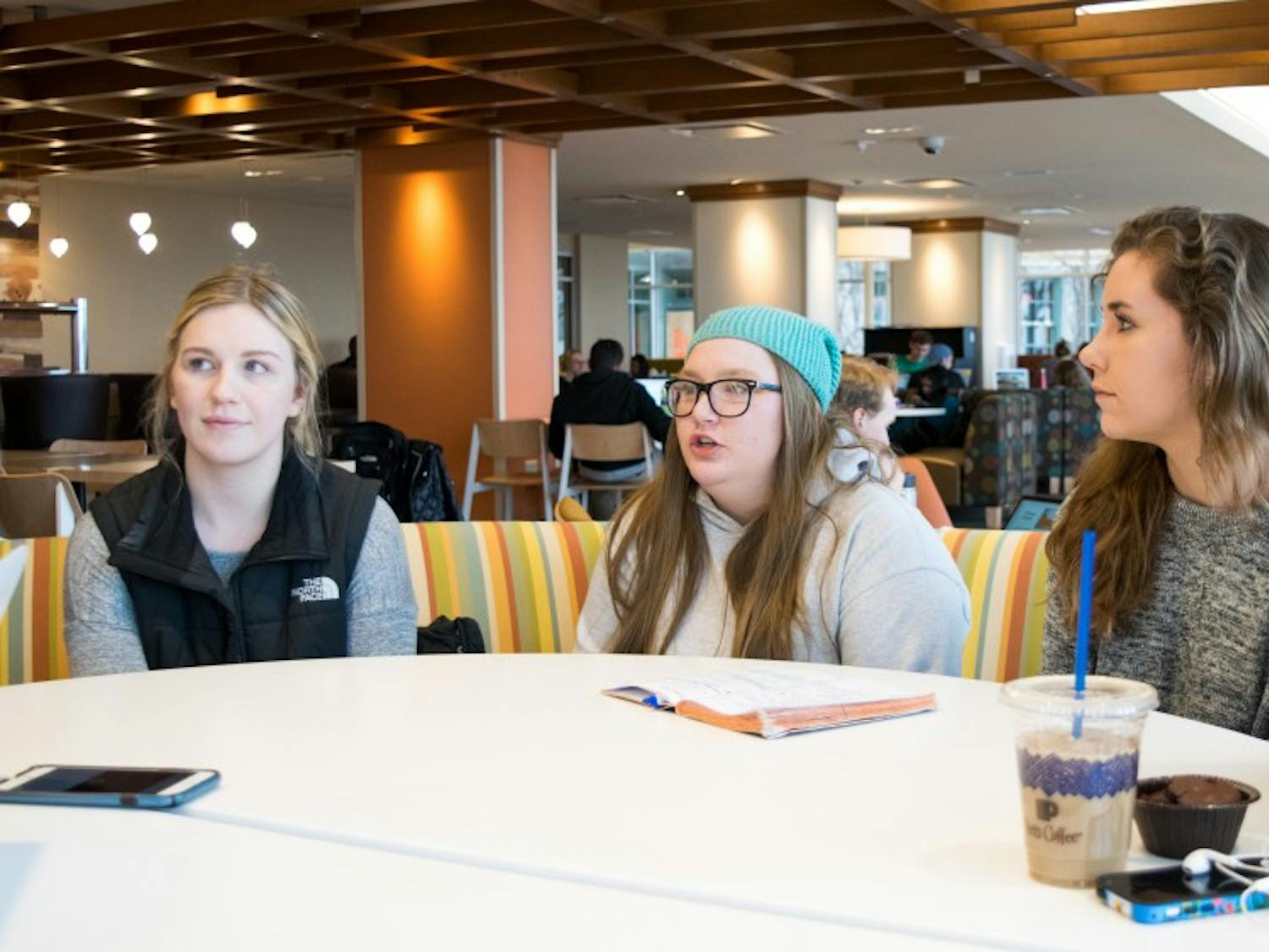 Members of the Climate Reality Campus Corps at UW-Madison (from left) Savannah Lipps, Lydia Stiegman and Mary Pierce and Climate Reality Project Midwest Regional Organizer Haley Hager talked about their efforts to urge UW-Madison to switch to renewable electricity by 2030.