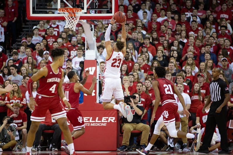 Kobe King flies in for the dunk against Big Ten foe Indiana in December.