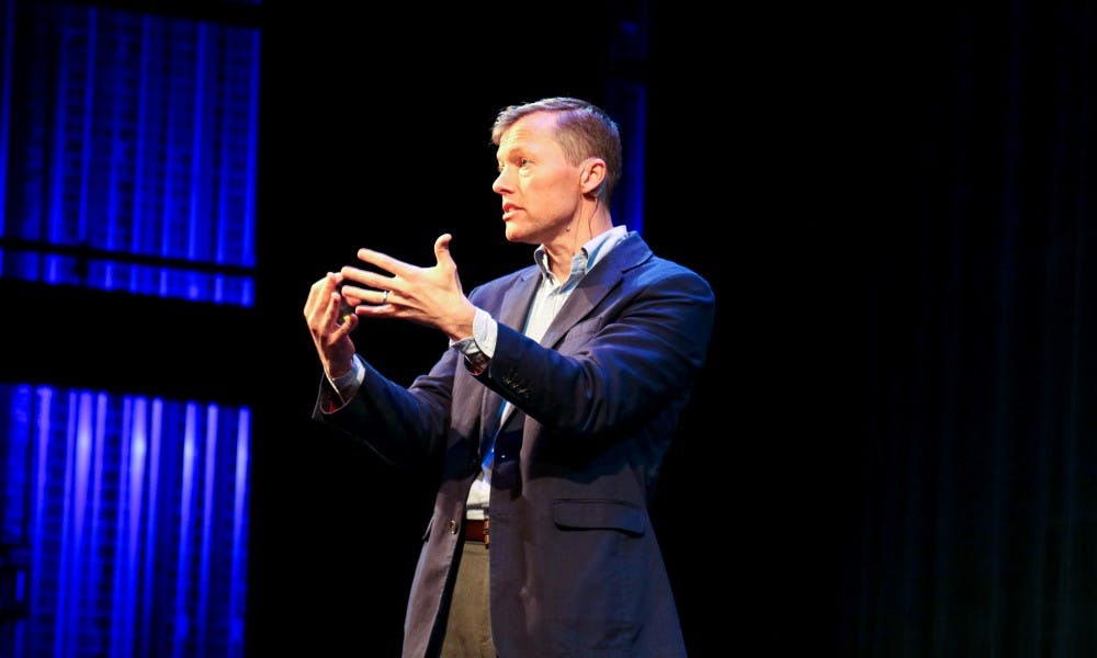 Matthew Desmond, a UW-Madison alumnus, addressed a packed audience of more than 1,000 at Shannon Hall Tuesday about his time living with impoverished families in Milwaukee.
